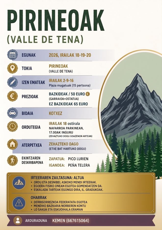 Pirineotara irteera 2026